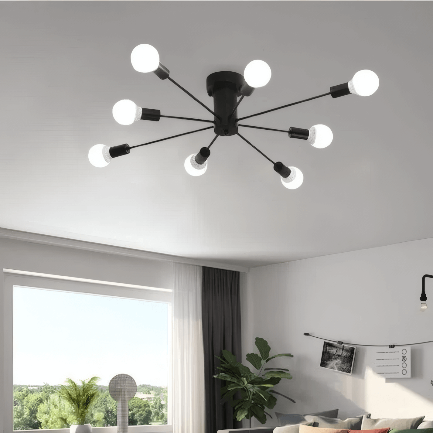 Modern Metal/Glass Black Ceiling Light for Bedroom